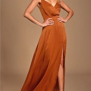 Lulu's Rust Orange Maxi Dress Wrap Slit Gown